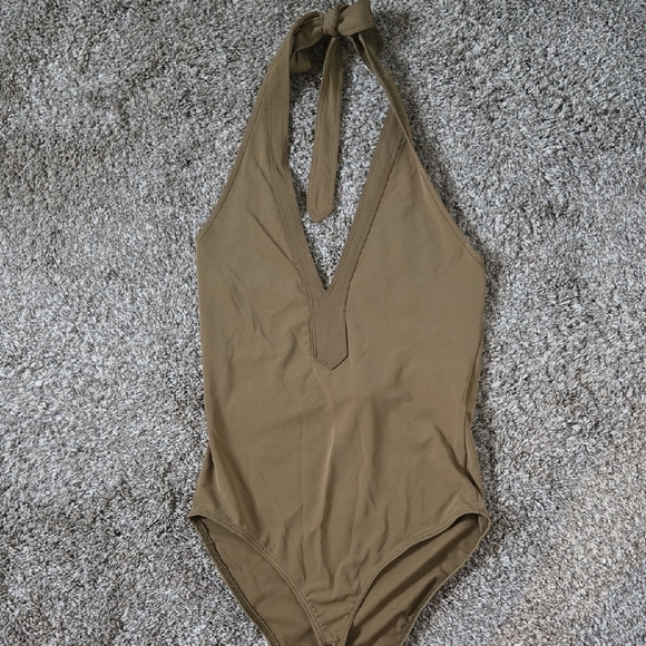 Zara Surplus Khaki Halter Neck Bodysuit New With Tags Size Medium - Picture 5 of 7